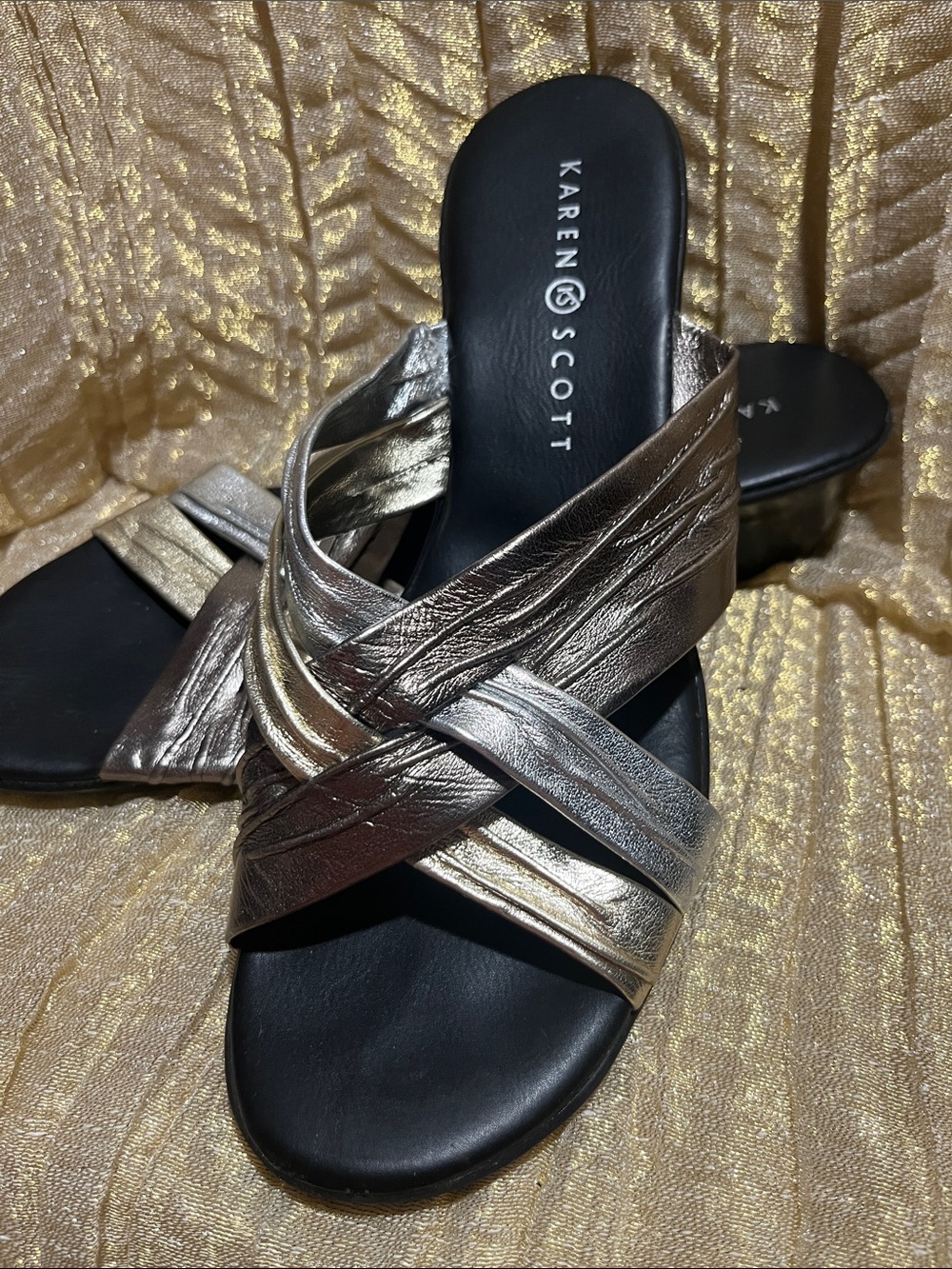 Karen Scott Metallic Two-Tone Crisscross Slide Sandals - Silver & Gold